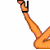 Pixelated cartoon character with blonde hair in a ponytail, wearing black shorts and orange high-heeled shoes, lying on back with legs raised.