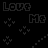 Pixelated animation of 'LOVE ME' text and heart symbols in red, white, and pink on black background with scattered gray outlines.