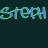 Pixelated text 'stech stech' in green and blue hues on dark background with a small green star icon.