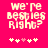 Pixelated text on bright pink background with five small heart symbols below, showing slight animation in the hearts' positions.