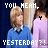 A pixelated image of a person in a blue sweater with text overlays, showing animation changes between frames.