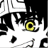 Pixelated character face with black hair, white features, and a yellow eye, cropped to show partial head and shoulders.