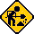 Animated contact sheet of yellow diamond-shaped warning icons showing a stick figure performing various actions with black and red elements on gray background.