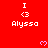 Red background with repeated white text 'I <3 Alyssa' and pink heart symbols arranged in a pattern, partially cropped at bottom right