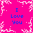 A bright pink square icon with white pixelated borders and four blue "I Love You" text blocks arranged around a central snowflake-like pattern.