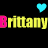 Pixelated text 'Brittany' in yellow with pink accents, surrounded by cyan and purple hearts on a black background.