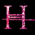 Pink stylized letters H, I, M and two geometric symbols on black background with gray rectangle.