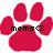 Red paw print icon with black text overlays reading 'mems', 'here we come', and 'alpha baybies' across different sections.