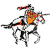 Pixelated image of a rider on a horse, with the rider holding a long object and the horse in mid-gallop.