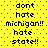 Yellow background with blue dots and black pixelated text reading "dont hate michigan!! hate state!!" in two vertical