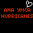 Pixelated orange text on black background with white heart symbol above, repeating 'ANA YMCA' and 'HURRICANES' in two