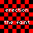 Red and black checkered background with repeated text 'erection' and 'the faint' in white pixelated font, showing animation changes across frames.