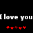 Pixelated text 'I love you' repeated twice on black background with red heart symbols below.