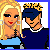 Animated contact sheet of a pixel-art buddy icon featuring two cartoon characters in various poses and text states, with visible animation changes across frames.