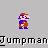 Pixelated character in brown pants and purple shirt performs jumping animation with coin props, text "Jumpman" repeated below each frame.