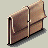Pixelated 48x48 animated contact sheet showing three sequential frames of a brown leather briefcase with metallic accents in various states of closure and document access.