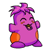 Pixelated purple character with spiky hair, orange accents on arms and legs, winking eye, open mouth showing teeth, standing against white background.