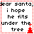 Pixelated text reads 'dear santa, i hope he fits under the tree' with red dotted borders and small red Christmas trees on white background.