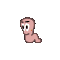 Pixelated character with light brown skin and large eyes in various poses including neutral, surprised, and holding orange curved objects.