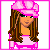 Pixel art contact sheet of a female character in pink attire across four frames showing full body, upper body, lower body, and text overlay.