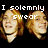 Pixelated image of a person with light brown hair and a black shirt, displaying text that reads "I solemnly swear that I am up to no good."