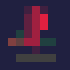 Animated pixel art of a purple bird-like creature with red accents, standing on a dark blue background with scattered geometric shapes.