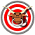 Two side-by-side animated frames of a bull's head icon with red and white concentric circles, gray outer rings, and yellow horns against a transparent background.