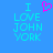 Blue background with cyan text reading "I LOVE JOHN YORK" and a pink pixelated heart symbol above the word I on the left side.