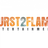 Pixelated orange and teal text 'JRST2R' on gray background with dark gray vertical bars beneath each character.
