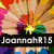 Four distinct pixelated buddy icons arranged in a , each featuring the text 'JoannahR15' on black bars beneath colorful animated or static designs