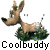 Pixelated cartoon deer mascot on green grass with