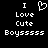Pixelated text and heart symbol on black background, with identical left and right sections displaying 'I Love Cute Boyssssss' in white block letters.