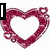A heart-shaped frame made of pink gem-like pixels with small bubble accents, containing text that changes across frames.