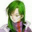 A pixelated contact sheet showing two frames of an animated icon with a green-haired character on the left and text elements on the right against black background.