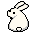 Pixel art bunny in multiple poses on gray background, white with black outlines and small dark eyes.