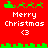 Red background with green pixelated borders and text reading "Merry Christmas" below a heart symbol, showing two animation states of reindeer positions.