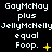 Pixelated text displays 'GayMcHay plus JellyMcHelly equal Foop.' with yellow symbols changing across three repeated on black background
