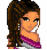 Pixel art contact sheet showing three sequential frames of an animated buddy icon featuring a cartoon character named Brunette with brown hair, wearing a striped top and purple pants, transitioning from full-body to legs-only view.