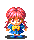 A 4x3 contact sheet of pixel art frames showing a cartoon girl with pink pigtails in various poses and expressions against a gray background.