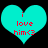 Two cyan hearts with red text 'i love him<3' on black background, one heart slightly larger than the other.