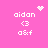 Pixelated pink background with white text and symbols; four identical display 'aidan', '<3', and 'a&f' with one showing a heart symbol above the text