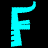 Two cyan pixelated F-shaped icons displayed side-by-side on a black background, each with distinct curved top and bottom details.