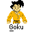 Pixel art contact sheet showing two frames of a Goku character animation with text promoting badassbuddy.com