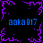 Static pixel art with four instances of blue text 'aaka017' surrounding a central purple starburst on black background.