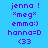 three and four displays repeated text elements on alternating blue and pink backgrounds with purple pixelated font