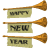 Static image of multiple identical golden trumpets with green banners displaying 'HAPPY', 'NEW', and 'YEAR' text in pixelated style.