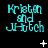Cyan text reading 'Kristen and Hutch' on black background with white star and dot animations.