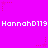 Static image with bright magenta background, white pixelated text repeating 'HannahD119', and scattered pink star-shaped pixel art elements.