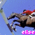 A horse and rider in mid-jump over a fence with the word 'elise' displayed below, shown across where the text color changes from pink to yellow to green