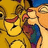 Two cartoon-style figures with yellow faces and brown hair, one wearing a red headband and the other in blue clothing, against a golden background.